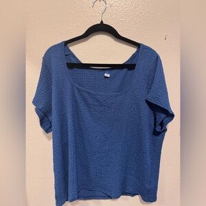 Old Navy Blue Short Sleeve Scoop Neck Textured Top